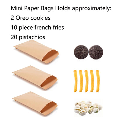 100-pack 3x5 Inches Mini Size Natural Kraft Paper Bags for Bakery Cookies Treats Snacks Popcorn Small Gift bag