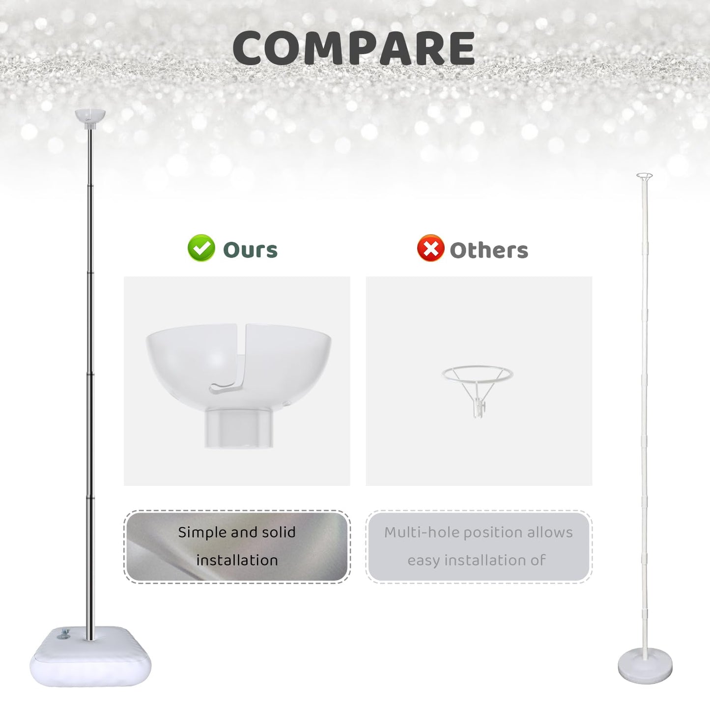 Balloon Arch Stand, Balloon Arch Kit of 2, 7 Feet Height Adjustable Metal Balloon Column Stand for Party Decorations Wedding Birthday, Graduation Party Decoration, Baby Shower, Silver