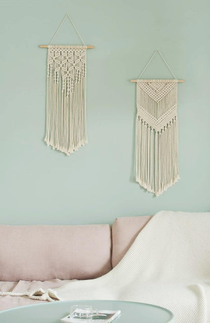 2 Pcs Macrame Wall Hanging Decor Woven Wall Art Macrame Tapestry Boho Chic Home Decoration for Apartment Bedroom Nursery Gallery,13" W×27" L and 13''W×29" L