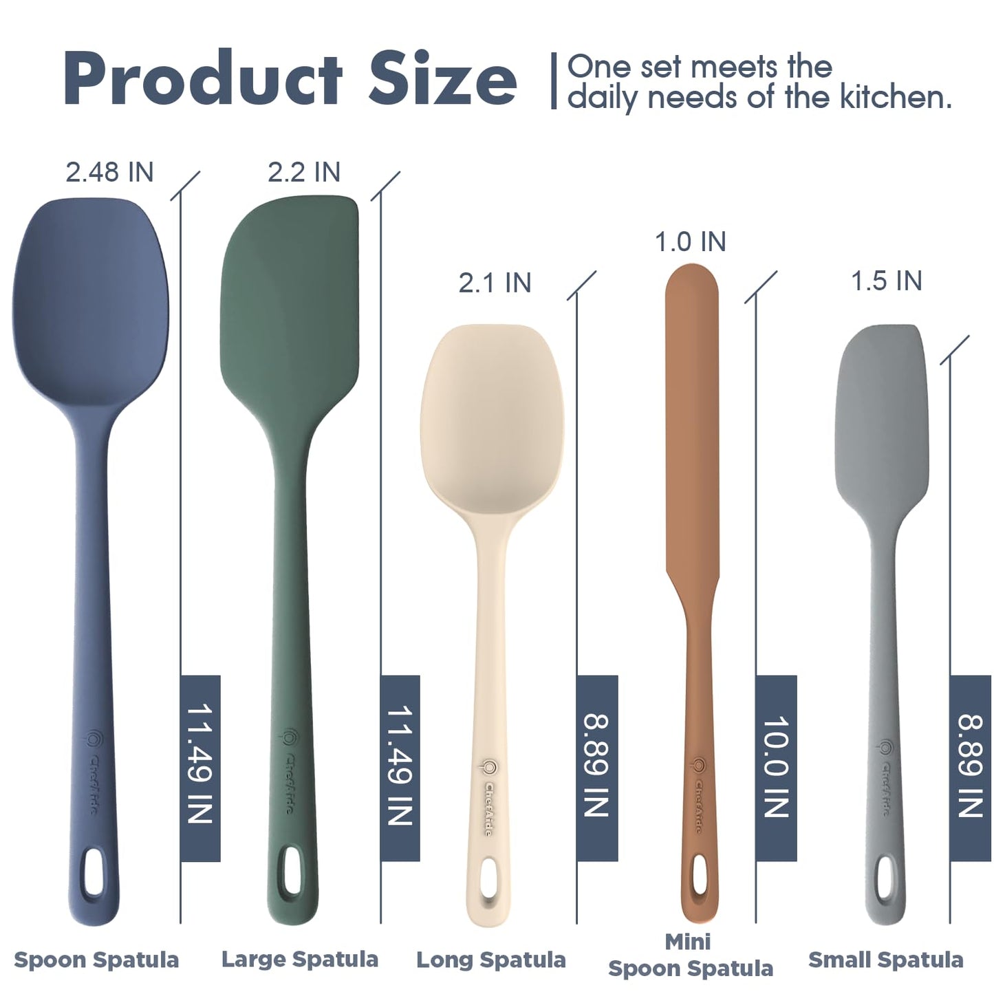 5 Pieces Silicone Spatula Set, Food Grade Rubber Spatula, Upgrade Strong Handle with Ergonomic Grip, Heat Resistant Up to 600°F for Nonstick Cookware, Cooking