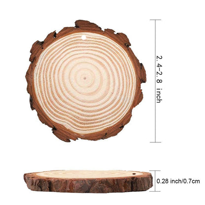 42Pcs Wood Slices 2.4-2.8 Inches Unfinished Natural Wood Rounds, Wood Craft Circles Kit with 33 Feet Twine String and Pre-drilled Hole for DIY Wood Burning Painting Christmas Ornaments Party Decor