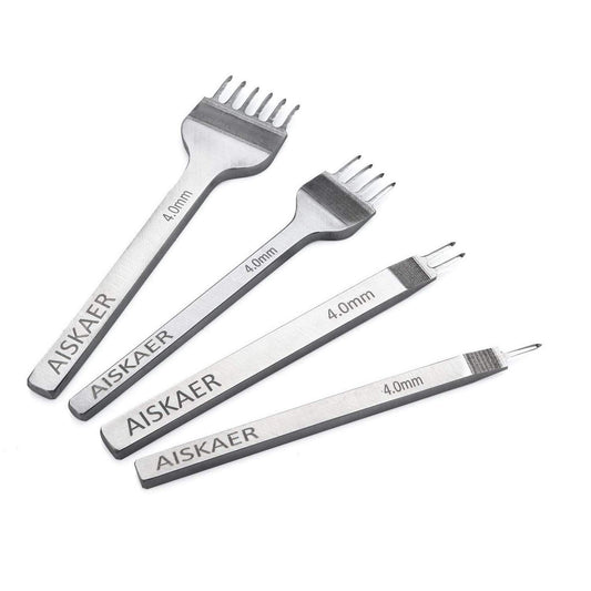 Leather Stitching Punch Set, Diamond Chisel Tools, 4mm White Steel 1/2/4/6 Prong for Leather Craft DIY