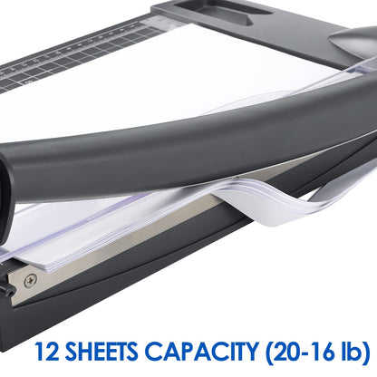 Paper Cutter 12" Cut Length Paper Trimmer, Guillotine Trimmer with 12 sheet Capacity Paper Cutting Board, Heavy Duty Guillotine Paper Cutters and Trimmers for Cardstock Paper Crafts Paper Slicer
