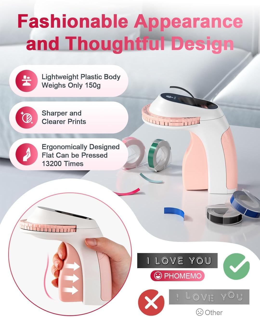 Embossing Label Maker Machine, Retro Embossed Label Maker, Old School Embosser Labeler with 6 Rolls 3D Embossing Label Waterproof for Kid DIY Home School Supplies Office Organization, Pink