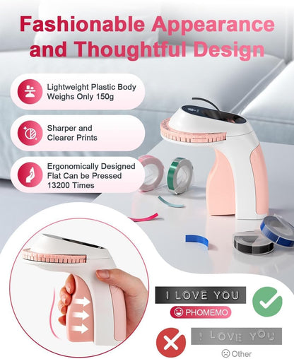 Embossing Label Maker Machine, Retro Embossed Label Maker, Old School Embosser Labeler with 6 Rolls 3D Embossing Label Waterproof for Kid DIY Home School Supplies Office Organization, Pink