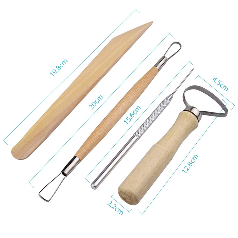 19Pcs Pottery Tools Clay Sculpting Carving Tool Set Contains Most Essential Wooden Clay Tools for Potters