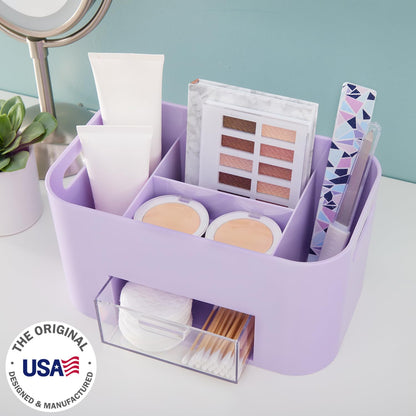 Bliss Lilac Purple Makeup Organizer for Countertop, Divided Bathroom Organizer & Storage Drawer, Makeup Brush Holder, Cosmetic & Nail Polish Organizer, Made in USA