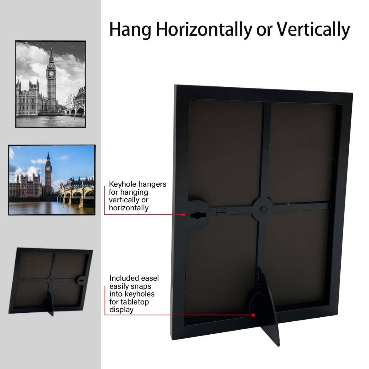 Front Loading Black Picture Frame 8x10 Set of 5 Wall and Table Mounting