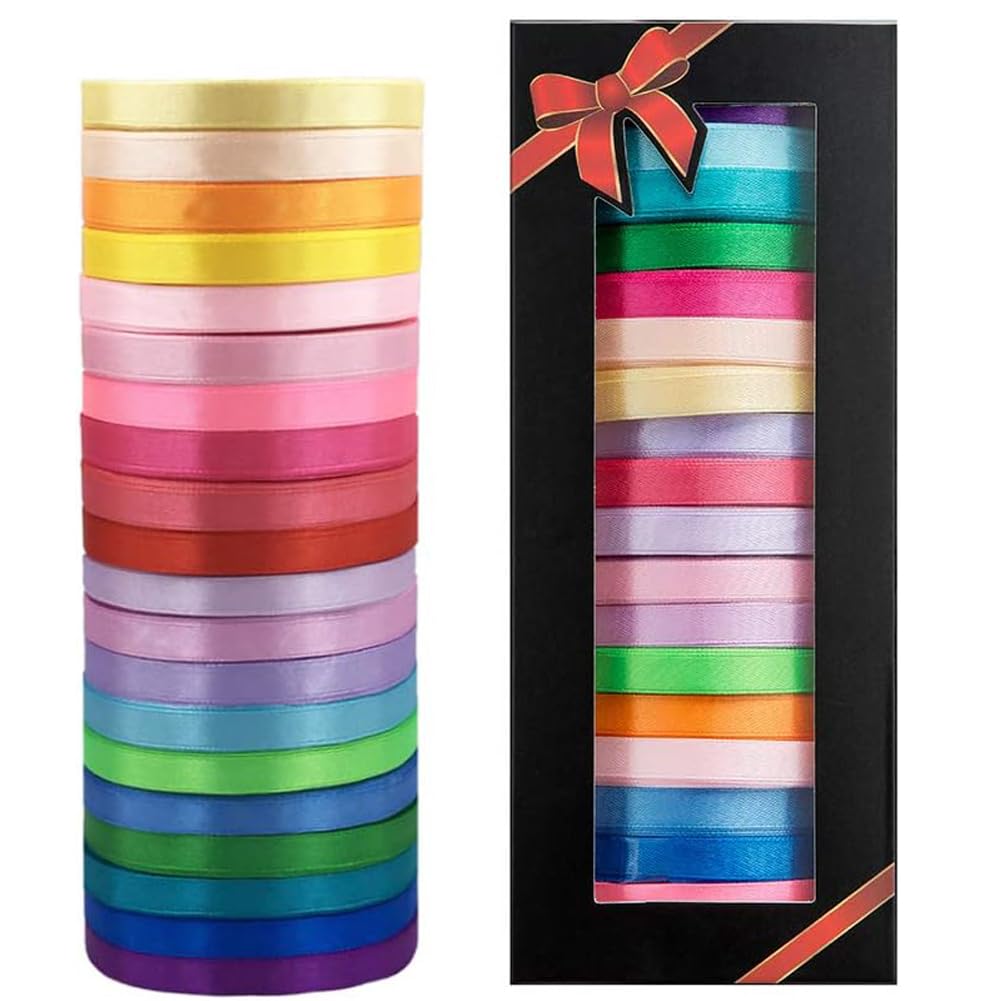 500 Yard Fabric Ribbon Satin Ribbon Rolls Silk Satin Roll, 25 Yard/Rolls, 20 Rolls, Satin Ribbon for Gift Package Wrapping Ribbon Bow Making Crafts Sewing Party Wedding, 2/5 Inch Wide