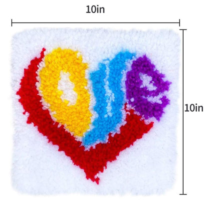 Latch Hook Kits for Adults Kids,Soft Simple Embroidery DIY Latch Hook Craft Kit with Printed Pattern Include Latch Hook10x10 Inch (Love)