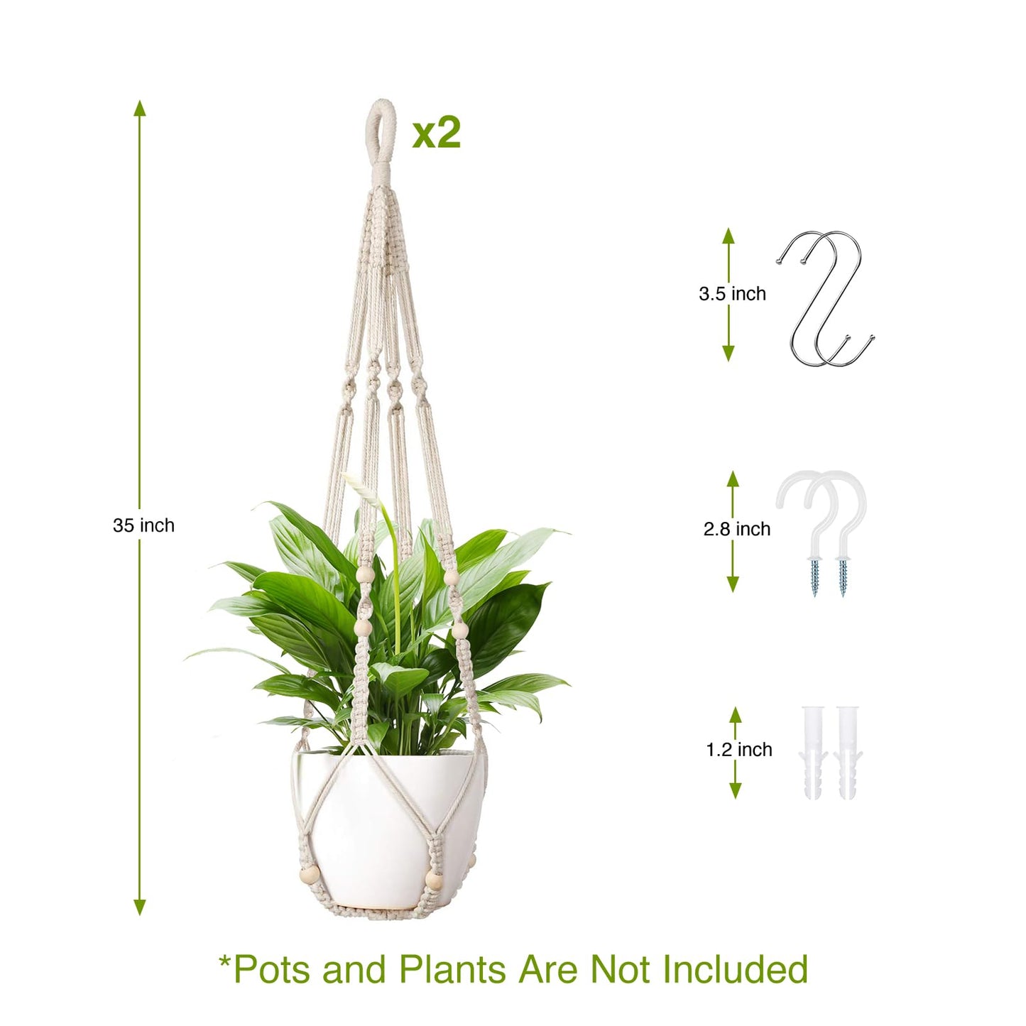 Handmade Macrame Plant Hanger, Perfect Plant Hanger Indoor for a Trendy Boho Home Decor, Ideal Hanging Plant Holder for All Your Favorite Greenery(Set of 2, 35 Inch, Ivory)