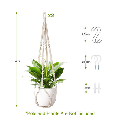 Handmade Macrame Plant Hanger, Perfect Plant Hanger Indoor for a Trendy Boho Home Decor, Ideal Hanging Plant Holder for All Your Favorite Greenery(Set of 2, 35 Inch, Ivory)