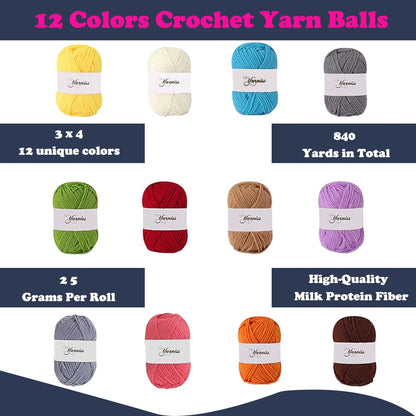 Crochet Kits for Beginners, All in One Crochet Kits with 840 Yards Crochet Yarn, 10 Size Ergonomic Crochet Hooks 2.0mm~6.5mm