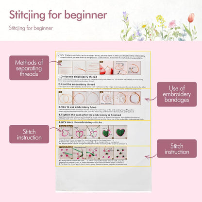 Embroidery Kit, 4 Sets Cross Stitch Kits for Beginners with Stamped Flower Pattern, Starter Kits for Adults Hand Craft Lover with Embroidery Hoop, Instructions and Threads