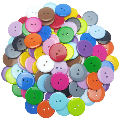 9/10"(23mm) Mix Lots 100pcs Resin Button Solid Color 2Holes Craft Clothes Sewing Cards Making Sweater Shirt (9/10"(23mm), Multi-Colored)