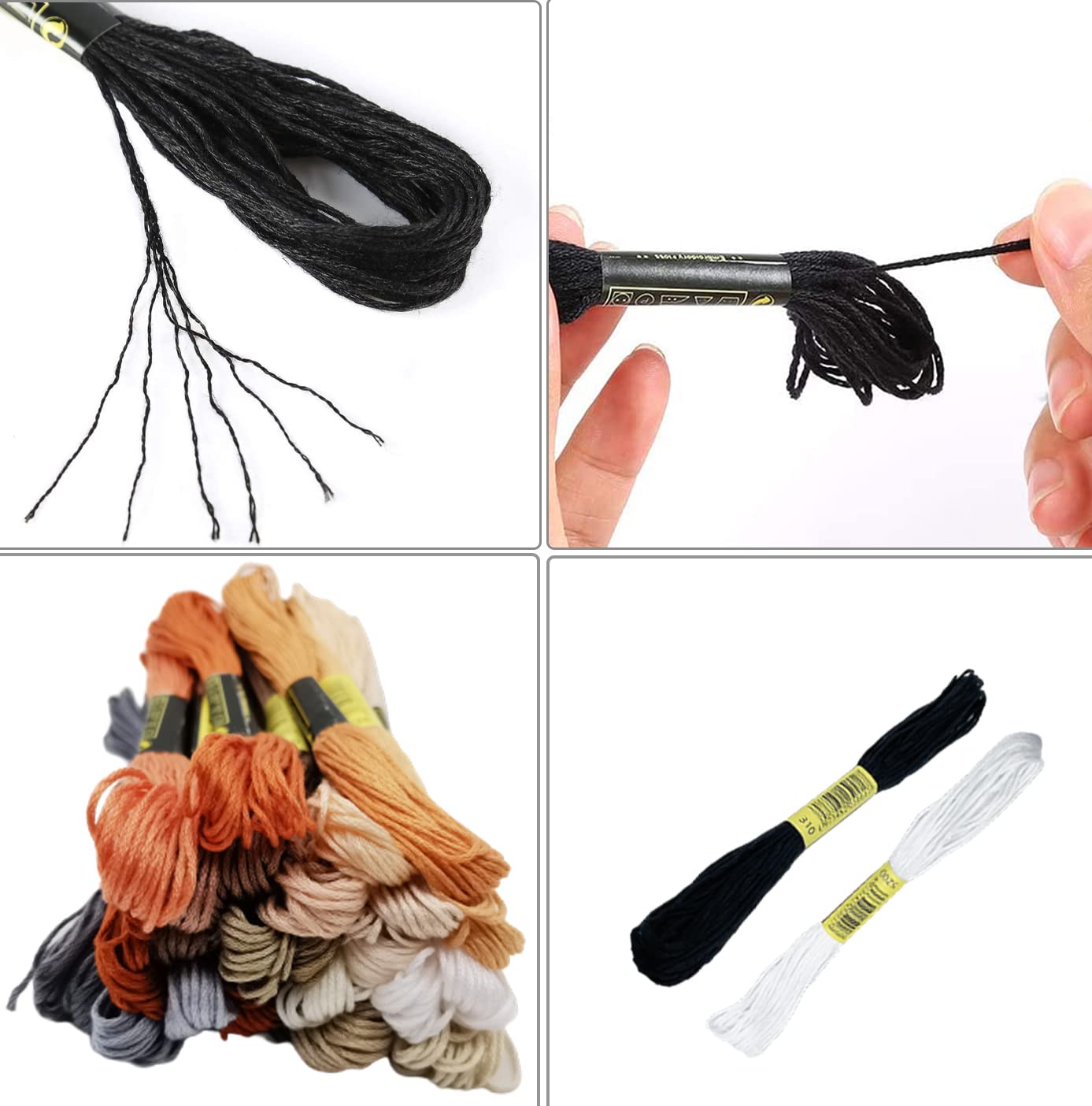 30 Skeins Embroidery Thread,White Brown Grey Black Gradient Embroidery Floss for Cross Stitch and DIY Art Craft,Friendship Bracelets String,with 12 PCS Floss Bobbins