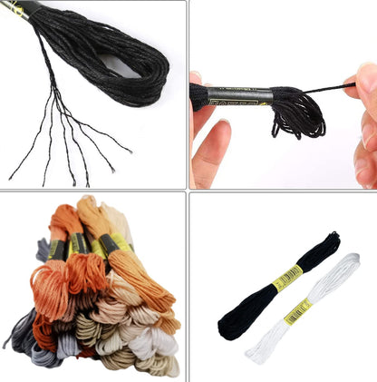 30 Skeins Embroidery Thread,White Brown Grey Black Gradient Embroidery Floss for Cross Stitch and DIY Art Craft,Friendship Bracelets String,with 12 PCS Floss Bobbins