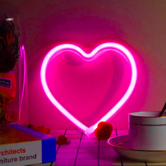 Pink Heart Neon Sign, Battery Operated or USB Powered Mothers Day Lights, LED Decorative Lamp, Table and Wall Decoration for Galentines Day, Wedding Anniversary, Girl's Room Party Birthday Home Décor