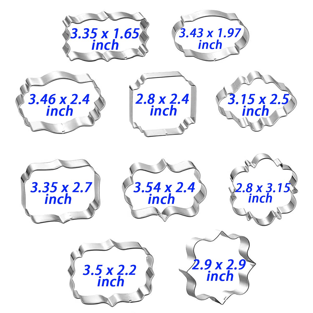 Frame Cookie Cutters 10pcs Stainless Steel Plaque Cookie Cutter Difference Shapes, DIY Fondant Cutters Tiles Metal Pancake Molds for Biscuit Wedding Baking Decorations Holiday Birthday Party