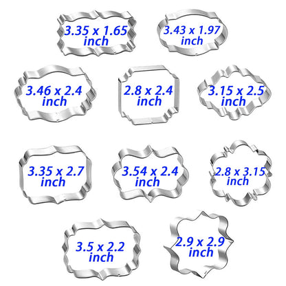 Frame Cookie Cutters 10pcs Stainless Steel Plaque Cookie Cutter Difference Shapes, DIY Fondant Cutters Tiles Metal Pancake Molds for Biscuit Wedding Baking Decorations Holiday Birthday Party