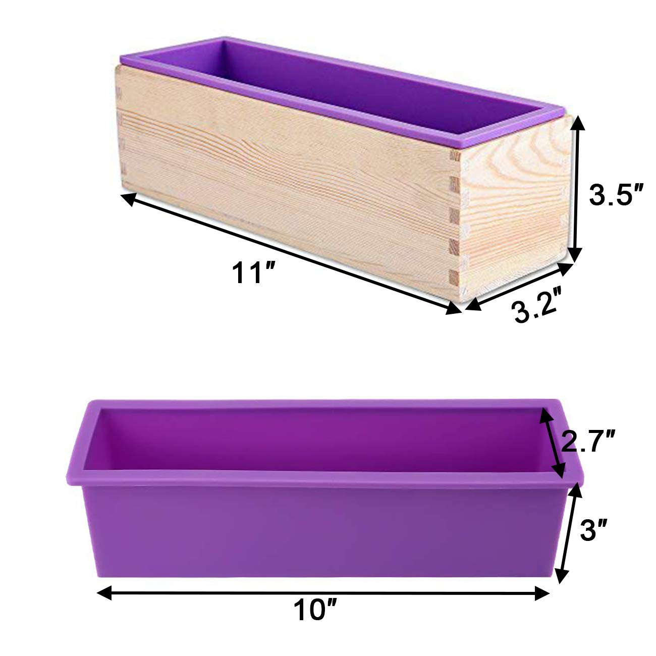 Silicone Soap Molds Kit-42 oz Wooden Silicone Rectangular Mold with Stainless Steel Wavy & Straight Scraper for Soap Cake Making (Purple)