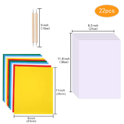 Transfer Paper and Tracing Paper with Embossing Stylus, Kissbuty 22 Pcs Carbon Water-Soluble Transfer Papers Transfer Pattern on Cloth,Canvas,Fabric,Wood for Sewing Cross Stitch Embroidery Paint Kit