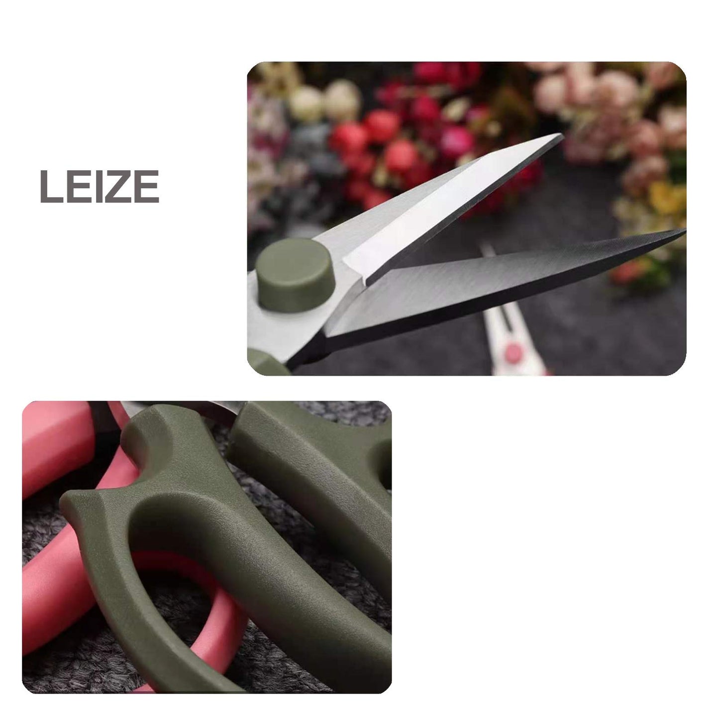 Flower Scissors, Premium Thickened Stainless Steel Floral Shears, Strong Pruner for Flowers, Branches and Leaves (Grey Green Slender)