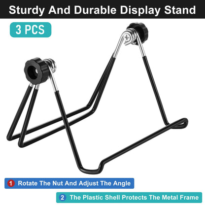 3 Pack Plate Stand Easel Picture Frame Stand Adjustable Foldable Tablet Iron Display Holder for Displaying Photos, Plates, Cookbooks(Black)