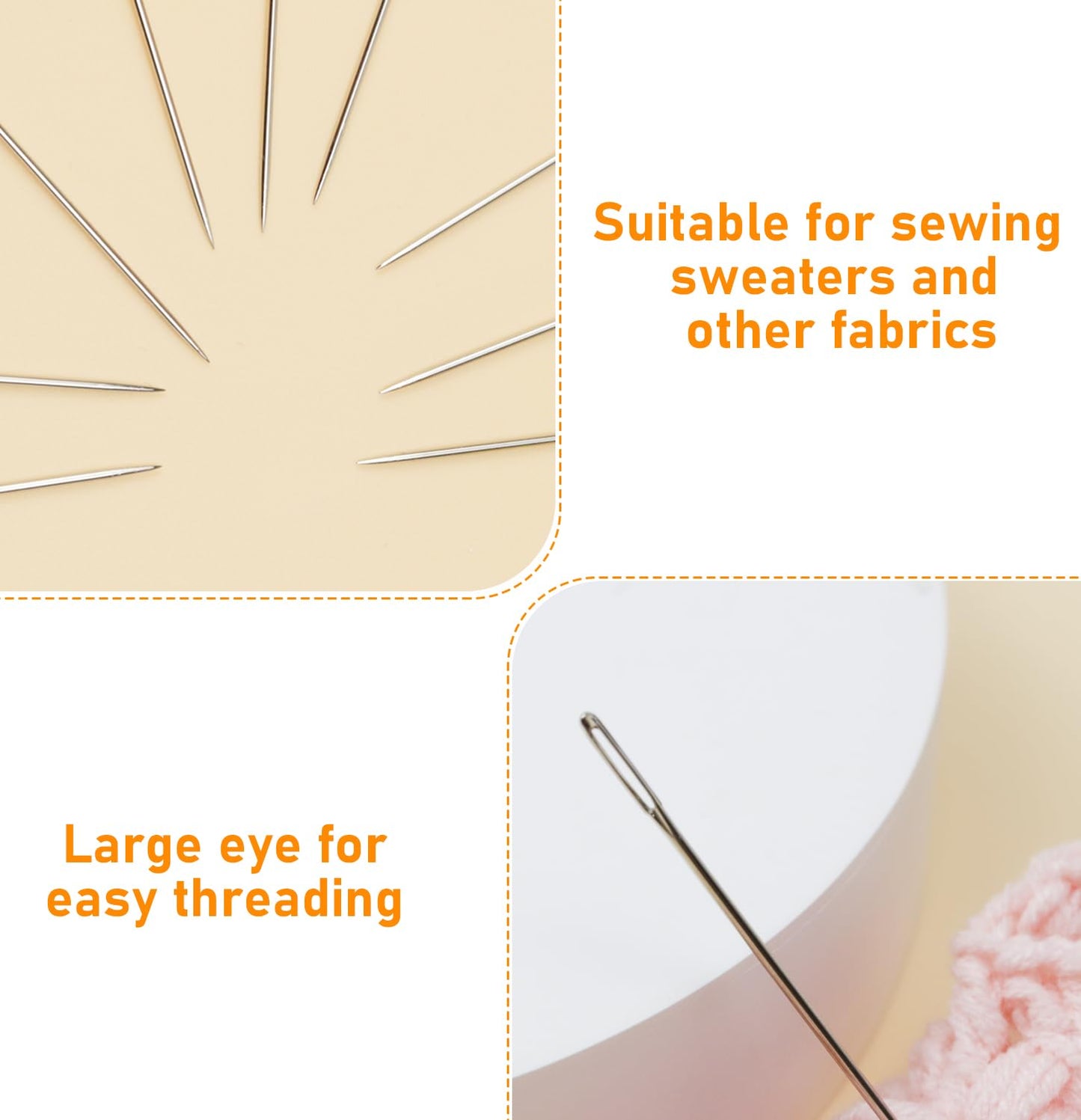 60 PCS Large Eye Sewing Needles, 6 Sizes Hand Sewing Needles, Leather Needle Embroidery Thread Needle, Stainless Hand Quilting Needles with Threaders for Hand Sewing Art Crafts