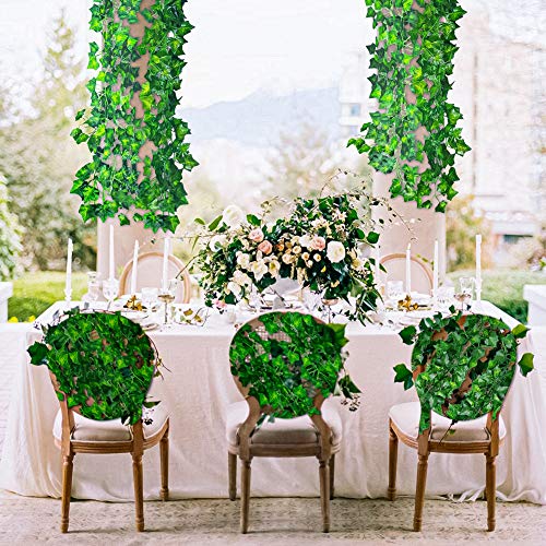 12 Pack 84Ft Artificial Ivy Garland, Fake Vines UV Resistant Greenery Leaves Fake Plants Hanging Aesthetic Vines for Home Bedroom Party Garden Wall Room Decor