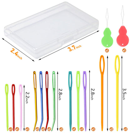 19 Pcs Yarn Needles Set, Assorted Yarn Needles Bent Tapestry Needle Weaving Needle Darning Needles Plastic Needles Large Eye Blunt Knitting Needles for Sewing Crochet 03