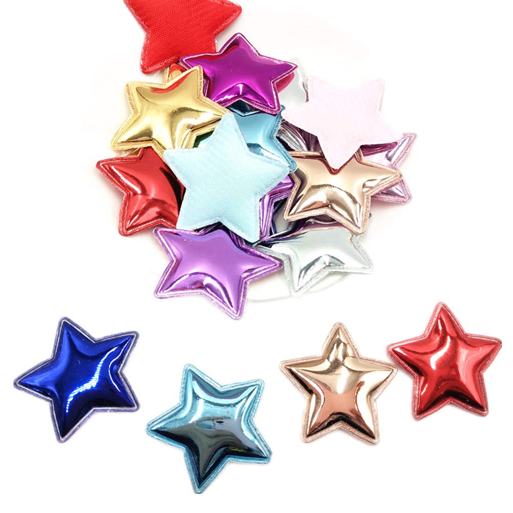 100 Pieces Glitter 5 Star PU Padded Fabric Felt Appliques Sew on Patches for DIY Birthday Wedding Cake Topper Scrapbook Hair Accessories Craft Supplies (Pink)