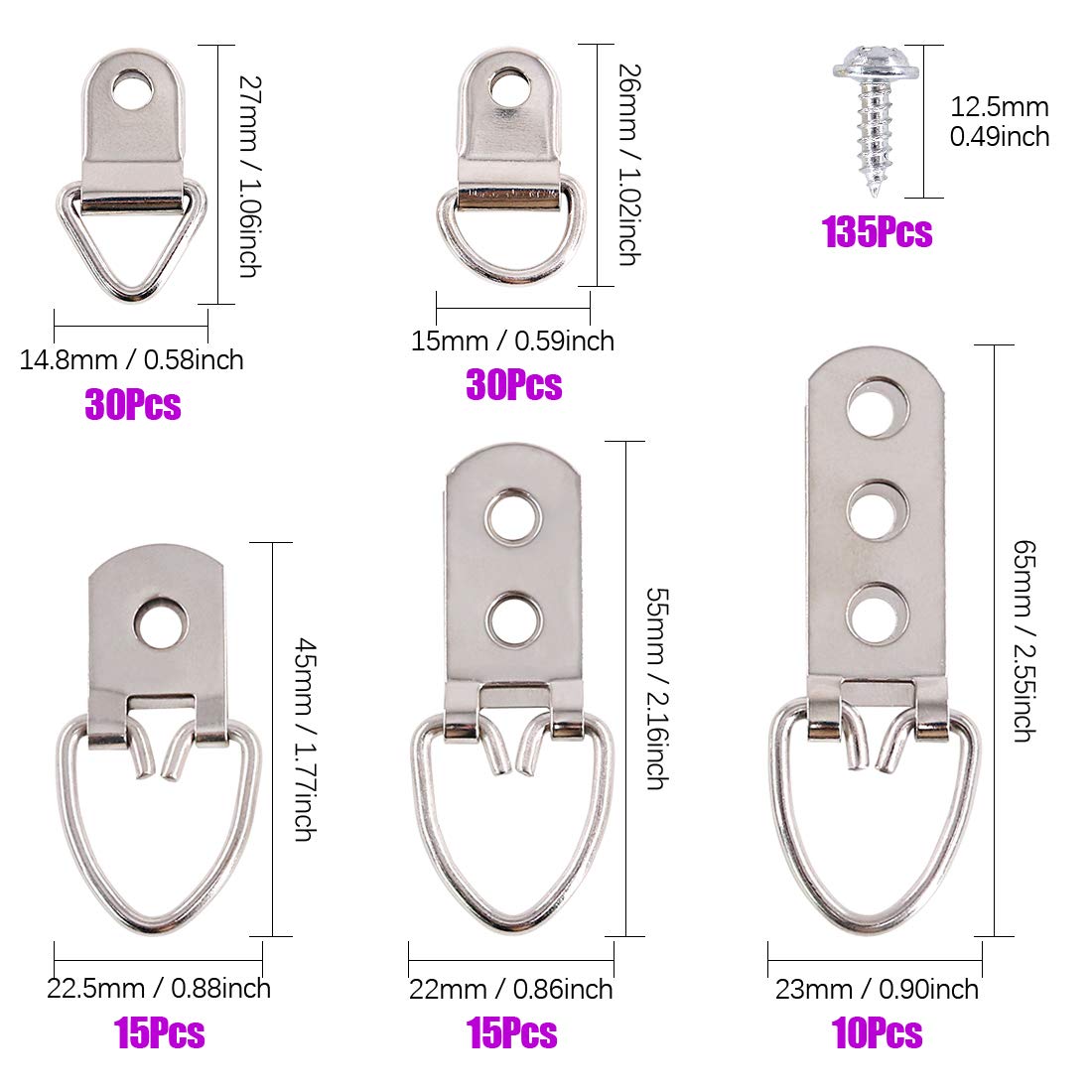 415Pcs Picture Hangers Kit with Screws, Heavy Duty Assorted Picture Hangers Assortment Kit for Picture Hanging Solutions with Transparent Box - 7 Models