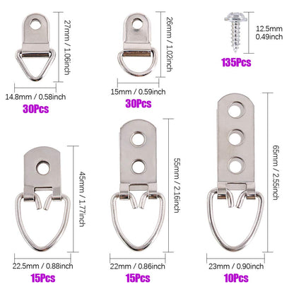 415Pcs Picture Hangers Kit with Screws, Heavy Duty Assorted Picture Hangers Assortment Kit for Picture Hanging Solutions with Transparent Box - 7 Models