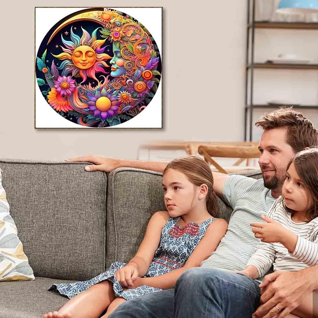 Stamped Cross Stitch Kits - Sun Moon Flower Embroidery Kits for Beginners Adults,11 CT Patterns Dimensions Counted Cross Stitch Kits Arts Craft Kits Frameless12x16inch