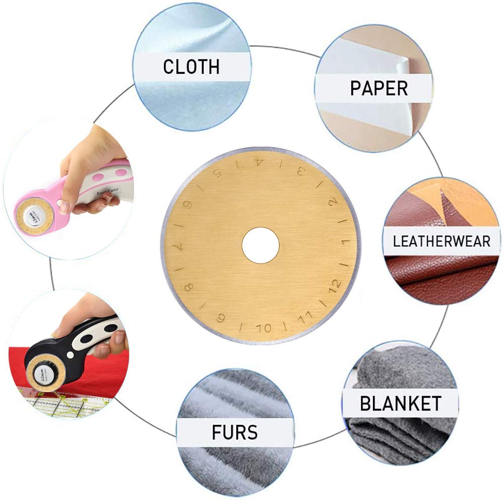 TOOLS Titanium Coated 45mm Rotary Cutter Blades 15 Pack Fits Olfa, Fiskars, Replacement Rotary Blade for Arts Crafts Quilting Scrapbooking Sewing, Sharp and Durable