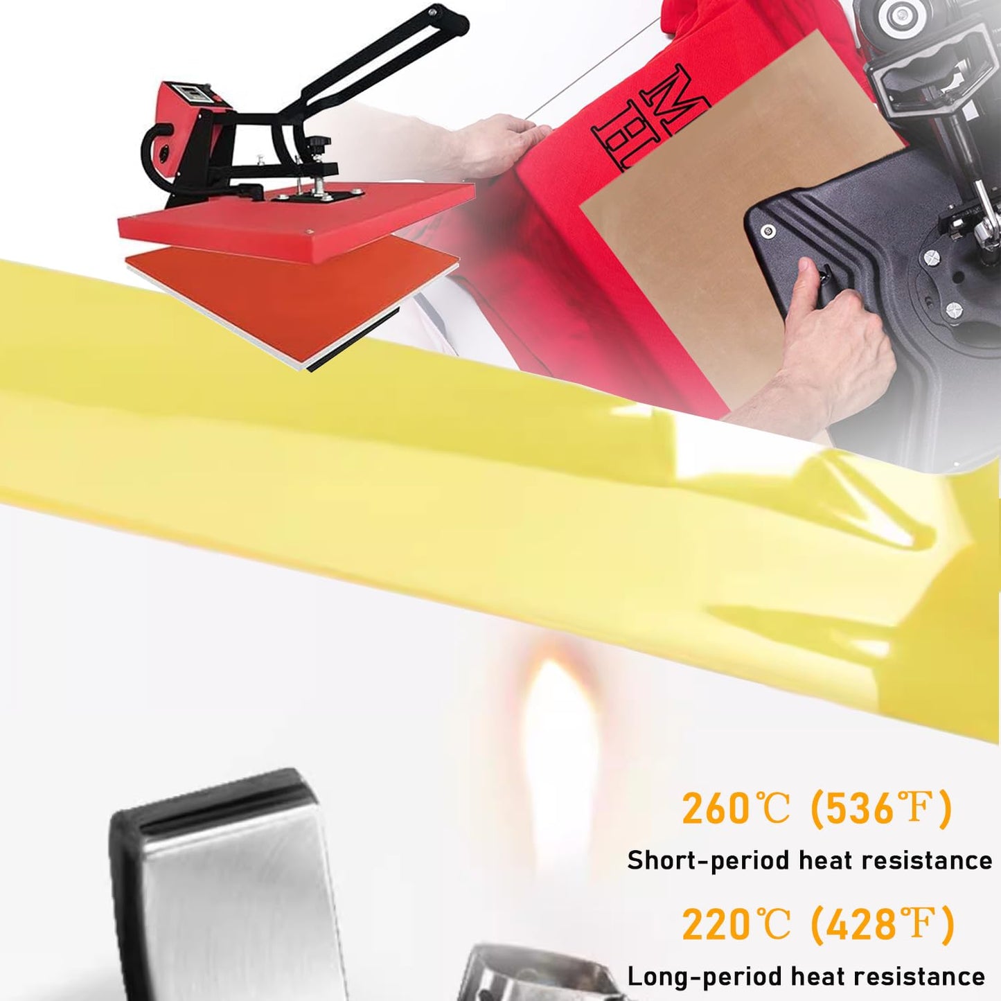 3 Pack Teflon Sheets for Heat Press 15x15 and 3 Rolls Heat Transfer Tape 10mm Non Stick Transfer Sheet Heat Press Tape Set for Sublimation PTFE Teflon Sheet Heat Resistant