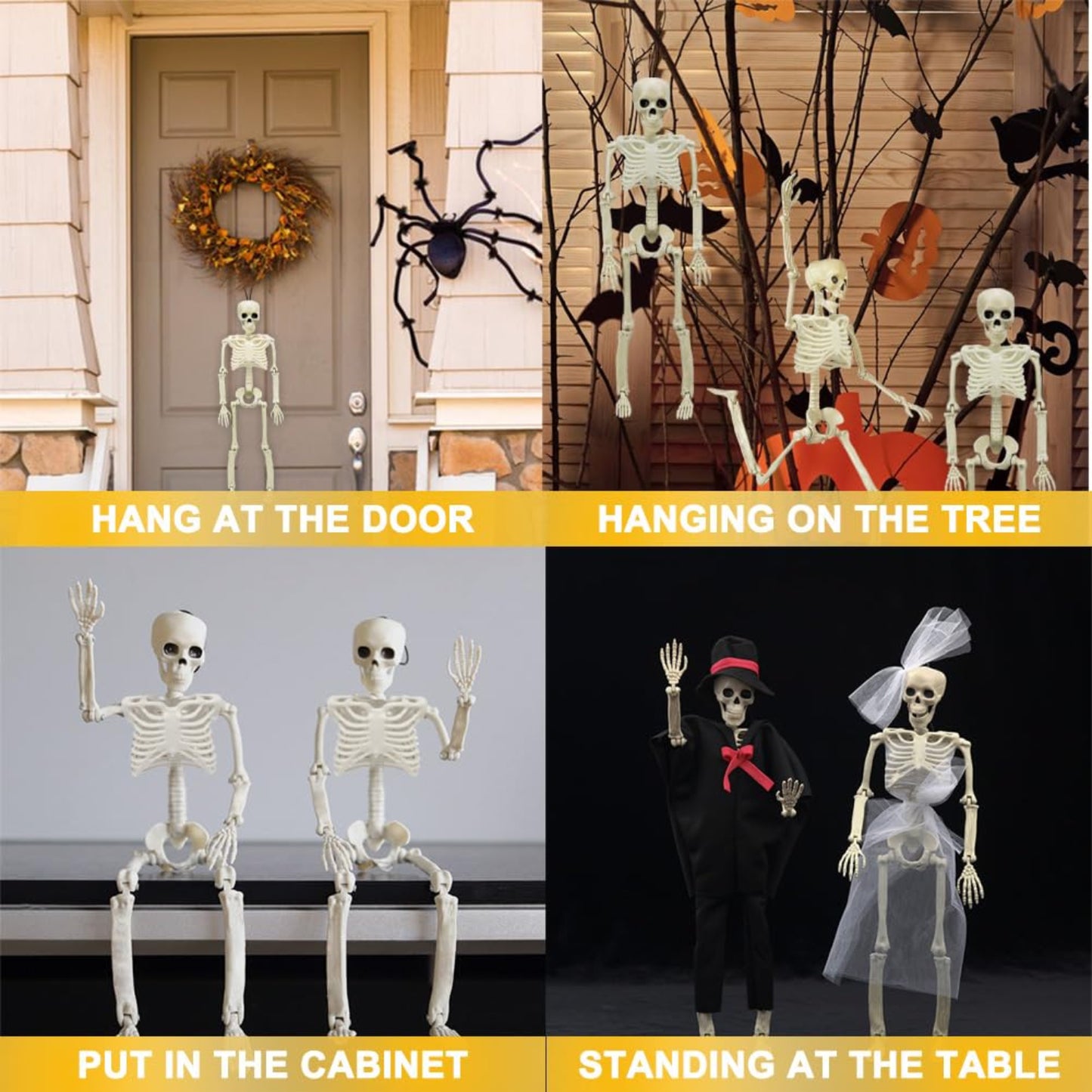 5 Packs Halloween Skeletons, 16" Halloween Full Body Skeleton with Posable Joints for Haunted House Graveyard Props Decor