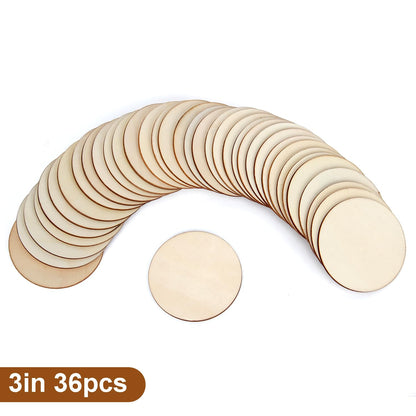 Unfinished Wood Circles for Crafts, Wood Rounds for Crafts, Round Discs for Painting, Writing, DIY Supplies, Engraving and Carving, Home Decorations (3" 36 Pcs)