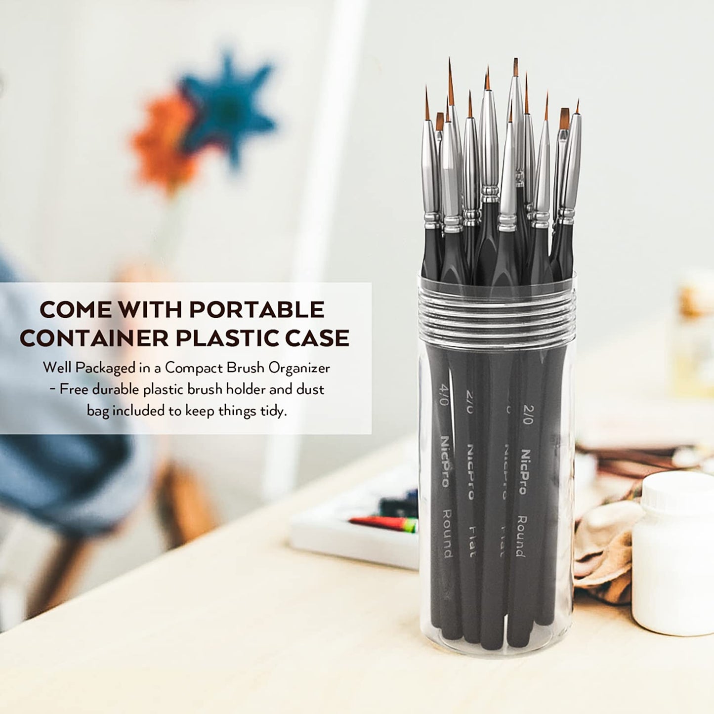 15 PCS Micro Fine Detail Paint Brush Set, Small Miniature Fine Tip Detail Brushes Kit for Acrylic Oil Watercolor, Models, 40k, DND, Paint by Numbers, Miniatures, Craft, Rock Painting (Black)