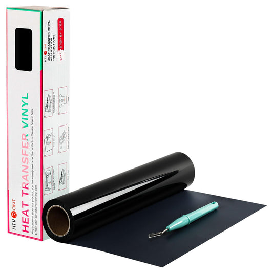 Black HTV Heat Transfer Vinyl Rolls - 12" x 20ft Black Iron on Vinyl for Shirts, Iron on for All Cutter Machine - Easy to Cut & Weed for Craft Heat Vinyl Design