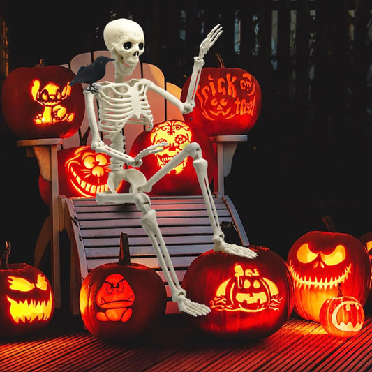 3FT Skeleton Halloween Decorations, Full Body Posable Halloween Skeleton with Movable Joints, 36" Plastic Skeleton with 1PCS Black Crow for Indoor Outdoor Haunted House Prop Decor