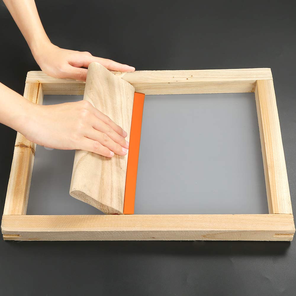 2 Pieces 2 Sizes Screen Printing Squeegee, 75 Durometer Wooden Ink Scraper for Screen Printing, 9.4 and 5.9 inch