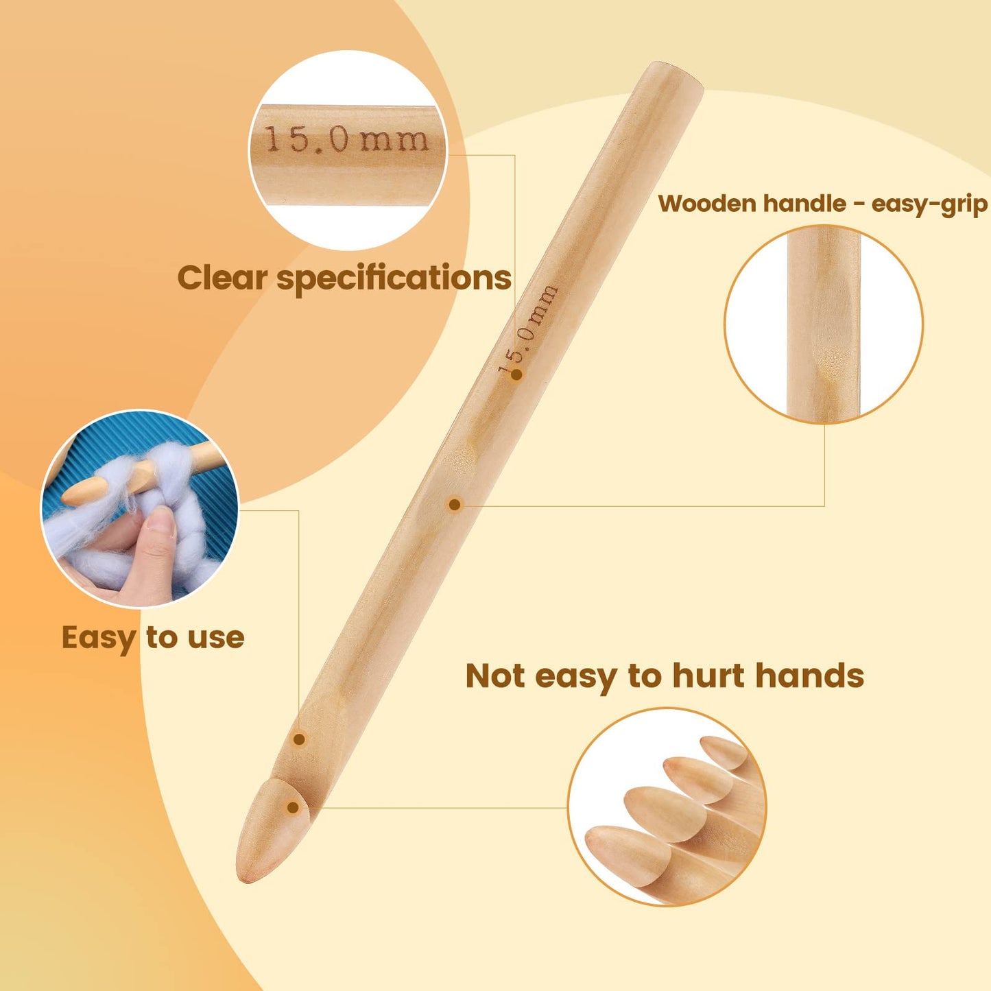 16 Pieces Wooden Crochet Hooks, 3 to 30 mm in Diameters Handle Crochet Hook Knitting Crochet Needles with 10 pcs Knitting Stitch Markers for Handcraft Crocheting