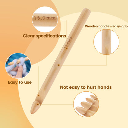 16 Pieces Wooden Crochet Hooks, 3 to 30 mm in Diameters Handle Crochet Hook Knitting Crochet Needles with 10 pcs Knitting Stitch Markers for Handcraft Crocheting