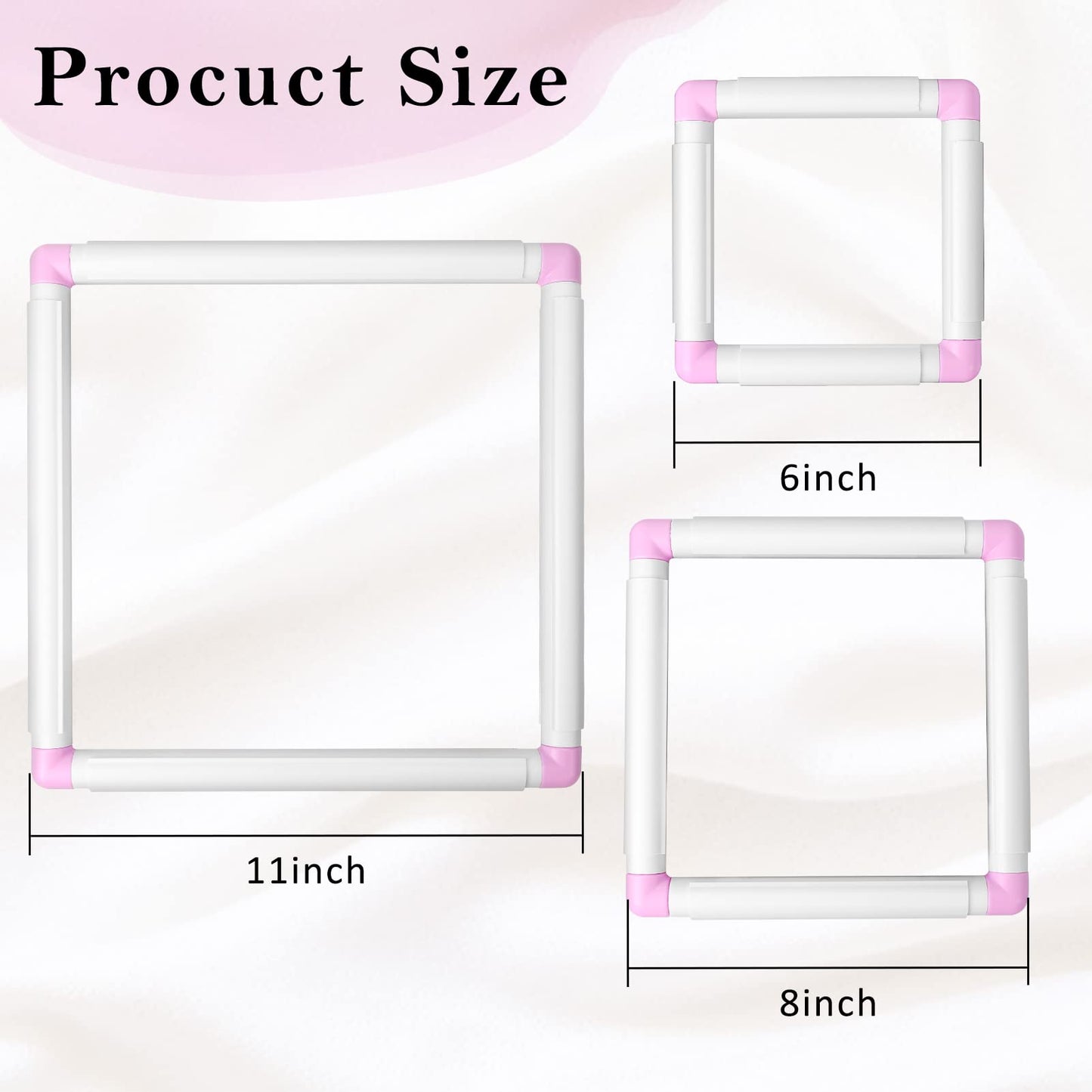 3 Pack Square Embroidery Hoops, Plastic Cross-Stitch Hoops, Plastic Clip Frame for Embroidery, Embroidery Quilting Frames (6x6, 8x8, 11x11)…