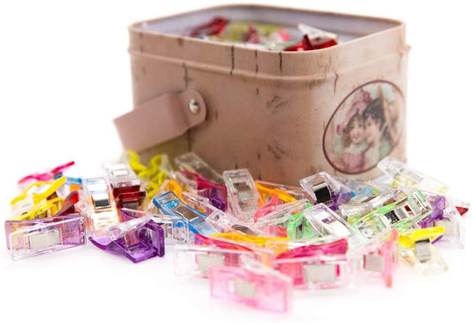 100 Pack Multipurpose Sewing Clips for Quilting and Crafts with Tin Box, Assorted Colors