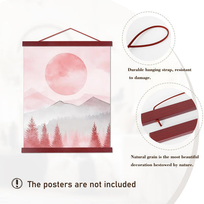 Magnetic Poster Hanger Frame, 8x10 8x12 8x24 Light Wood Wooden Magnet Canvas Artwork Print Poster Hangers Frames Hanging Kit (Mahogany, 8")