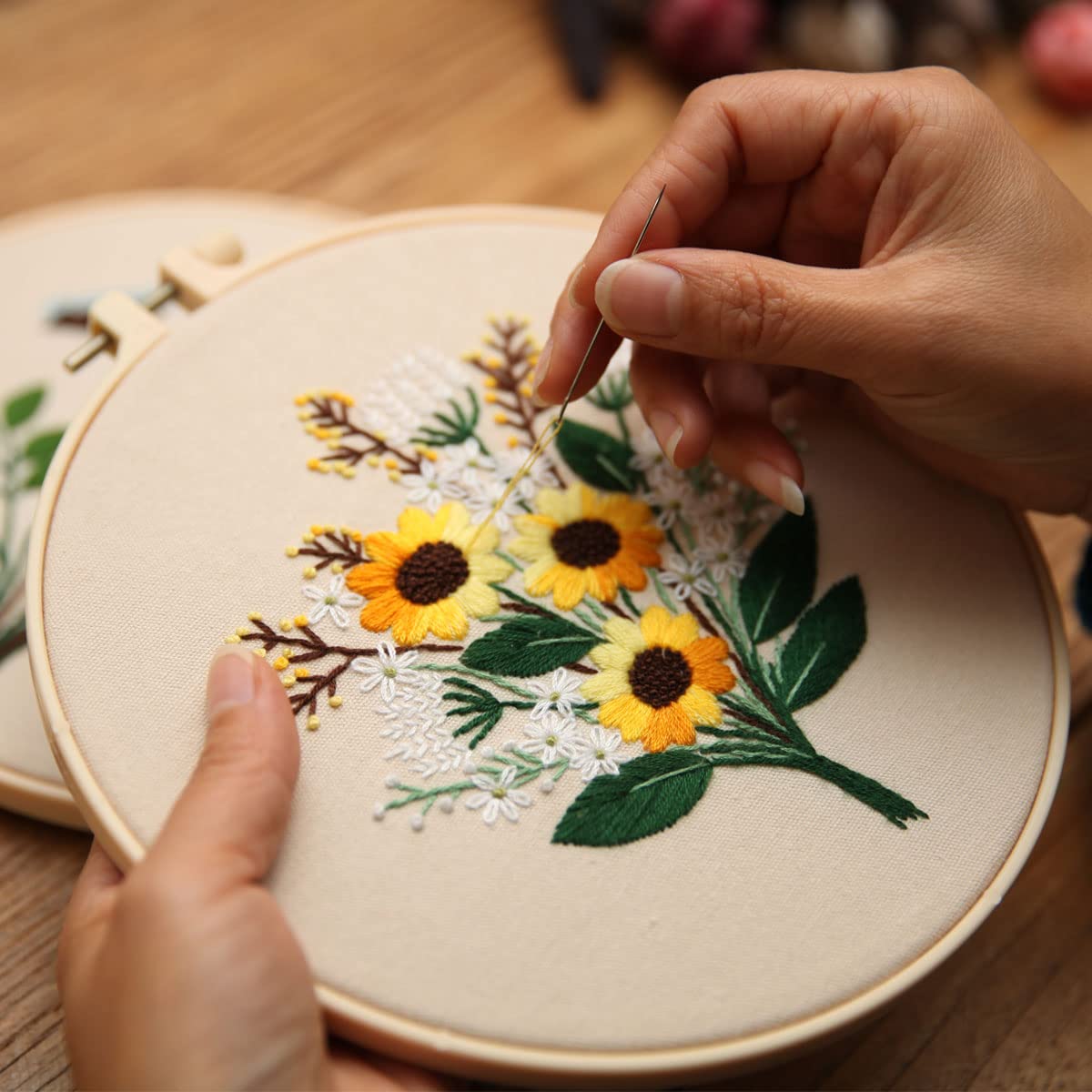 Embroidery Kit for Beginners,Cross Stitch Kits for Adults DIY Craft 3pcs Embroidery Pattern Needlework Fabric Embroidery Thread and Needles 1pcs Embroidery Hoop Adult Stitch Stuff Sewing Kit Gift