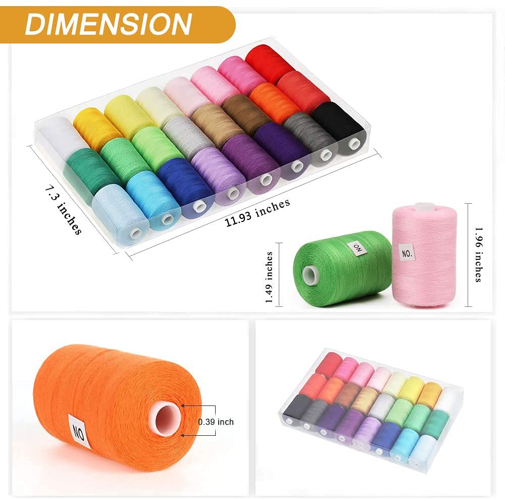 Sewing Thread Sets - 24-Color Mixed Cotton, 1000 Yards for Sewing Machine, DIY Projects